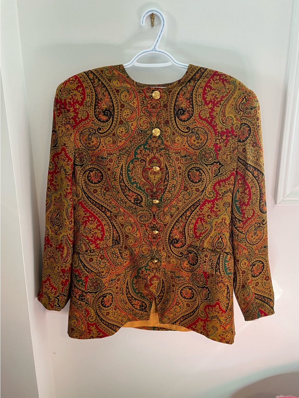 Vintage 80s 100% Silk Paisley Jacket Blazer Size 12